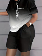 Casual 2-Piece Set: T-shirt & Workout Shorts for Women