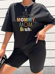 2pcs Summer Casual Sports Sets Graphic Tee & Solid Shorts Women's Activewear