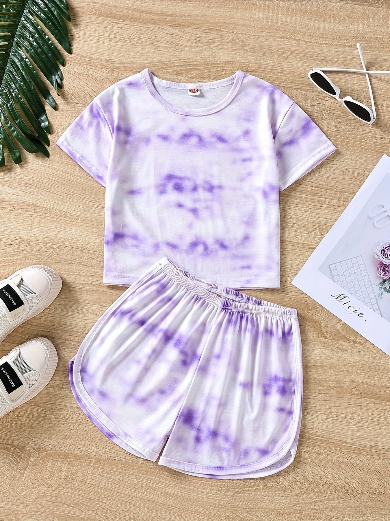 2pcs Girls Tie Dye T-Shirt & Shorts Set Kids Summer Clothes