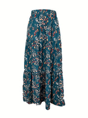 Floral Print Tiered Maxi Skirt High Waist Women's Clothing