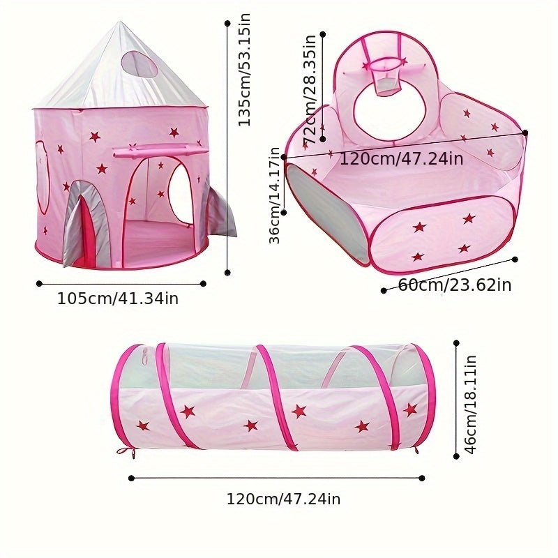 3pcs Indoor Rocket Castle Play Tent Toy House Bed Baby Birthday Gift