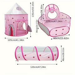 3pcs Indoor Rocket Castle Play Tent Toy House Bed Baby Birthday Gift