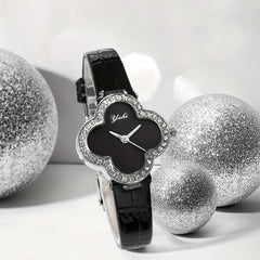 Four Leaf Clover Watch Rhinestone Studded Quartz Wristwatch