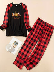 Pumpkin & Rugby Print Plaid Tee & Pants Lounge Set