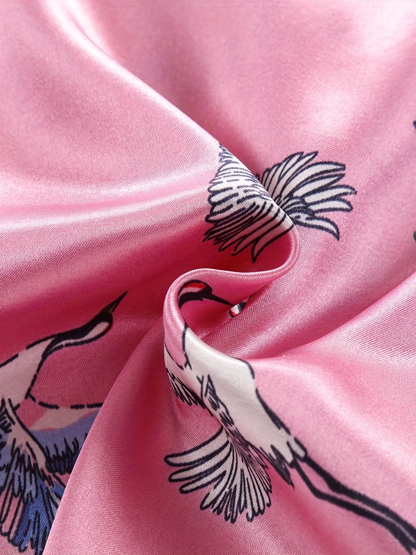 Girls 2pcs Pajamas Top & Pants Crane Print Long Sleeve Button Front PJ Set