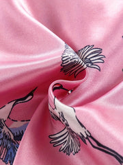 Girls 2pcs Pajamas Top & Pants Crane Print Long Sleeve Button Front PJ Set