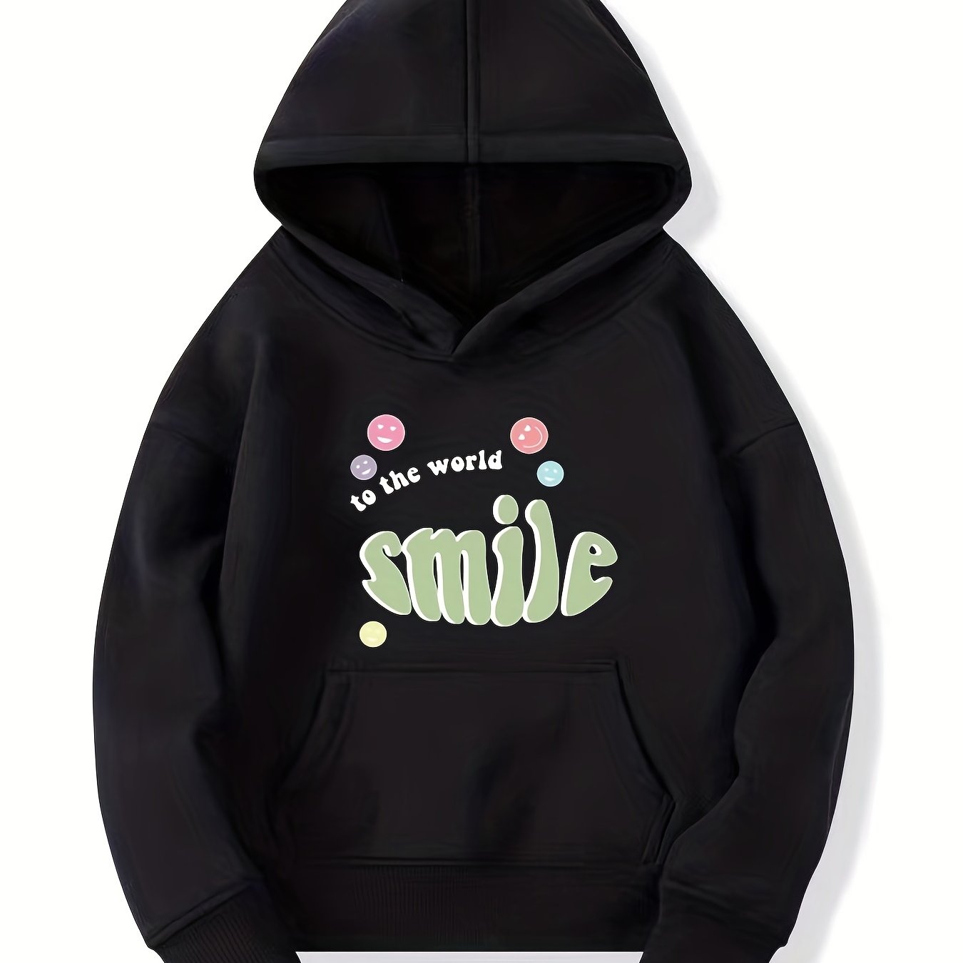 Girls ''Smile To The World'' Print Hooded Sweatshirt