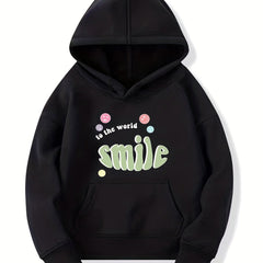 Girls ''Smile To The World'' Print Hooded Sweatshirt