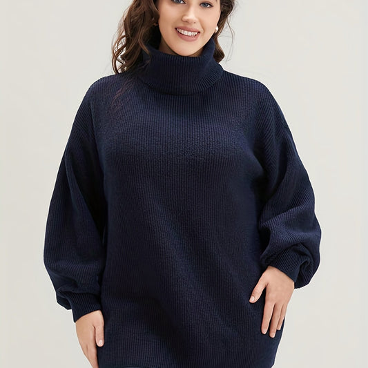 Solid Lantern Sleeve Turtle Neck Sweater