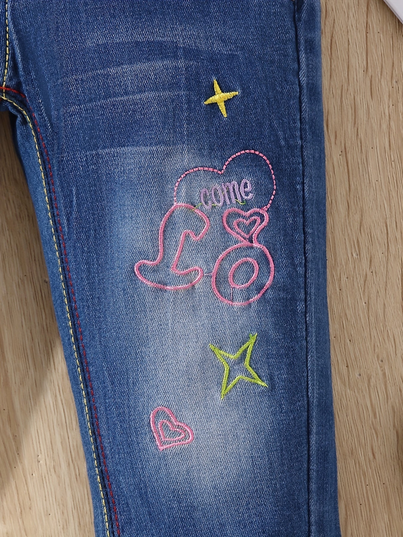 Girls' Stars Embroidered Casual Cropped Jeans Capris