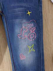 Girls' Stars Embroidered Casual Cropped Jeans Capris