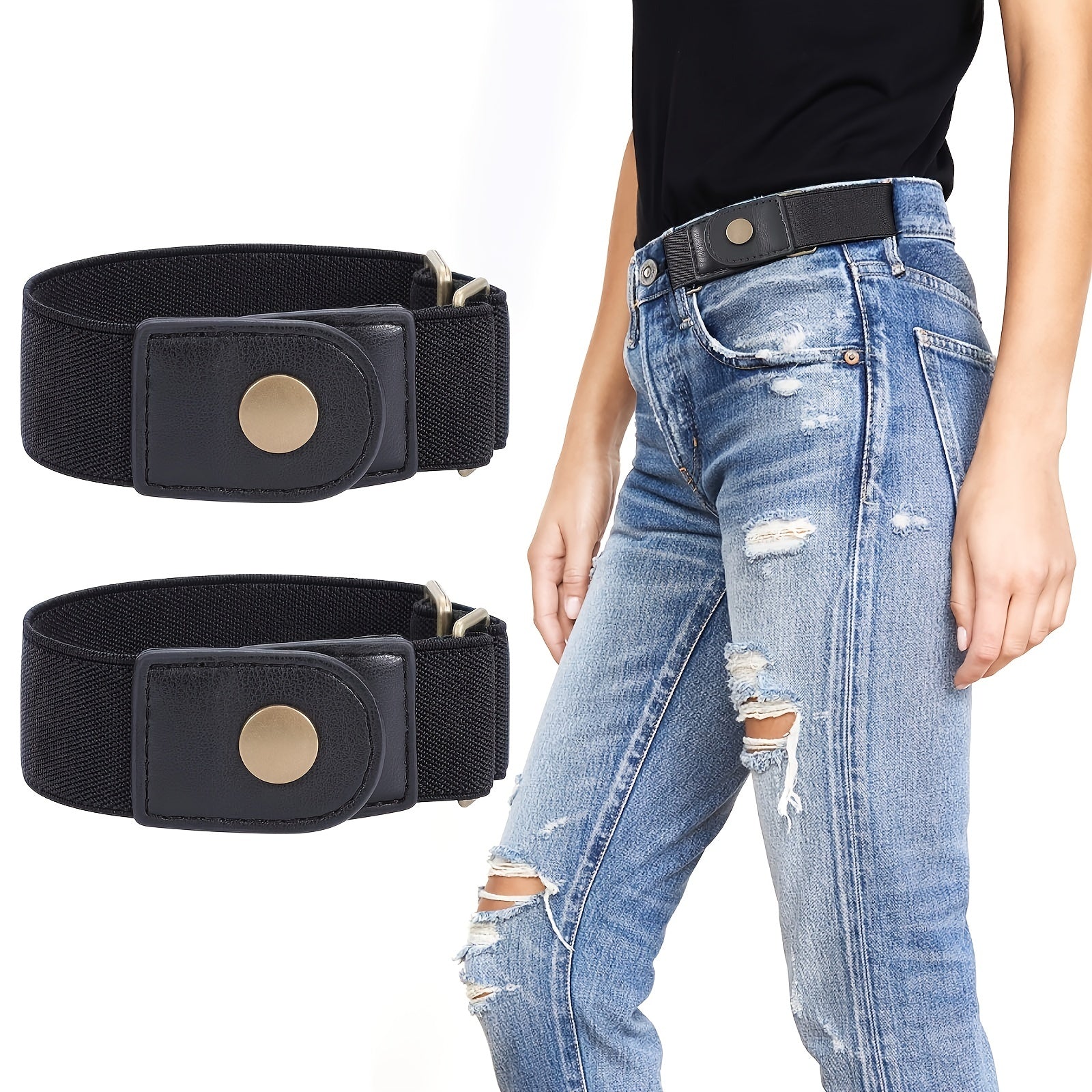 2 Pcs Men's Non Buckle Elastic Belts