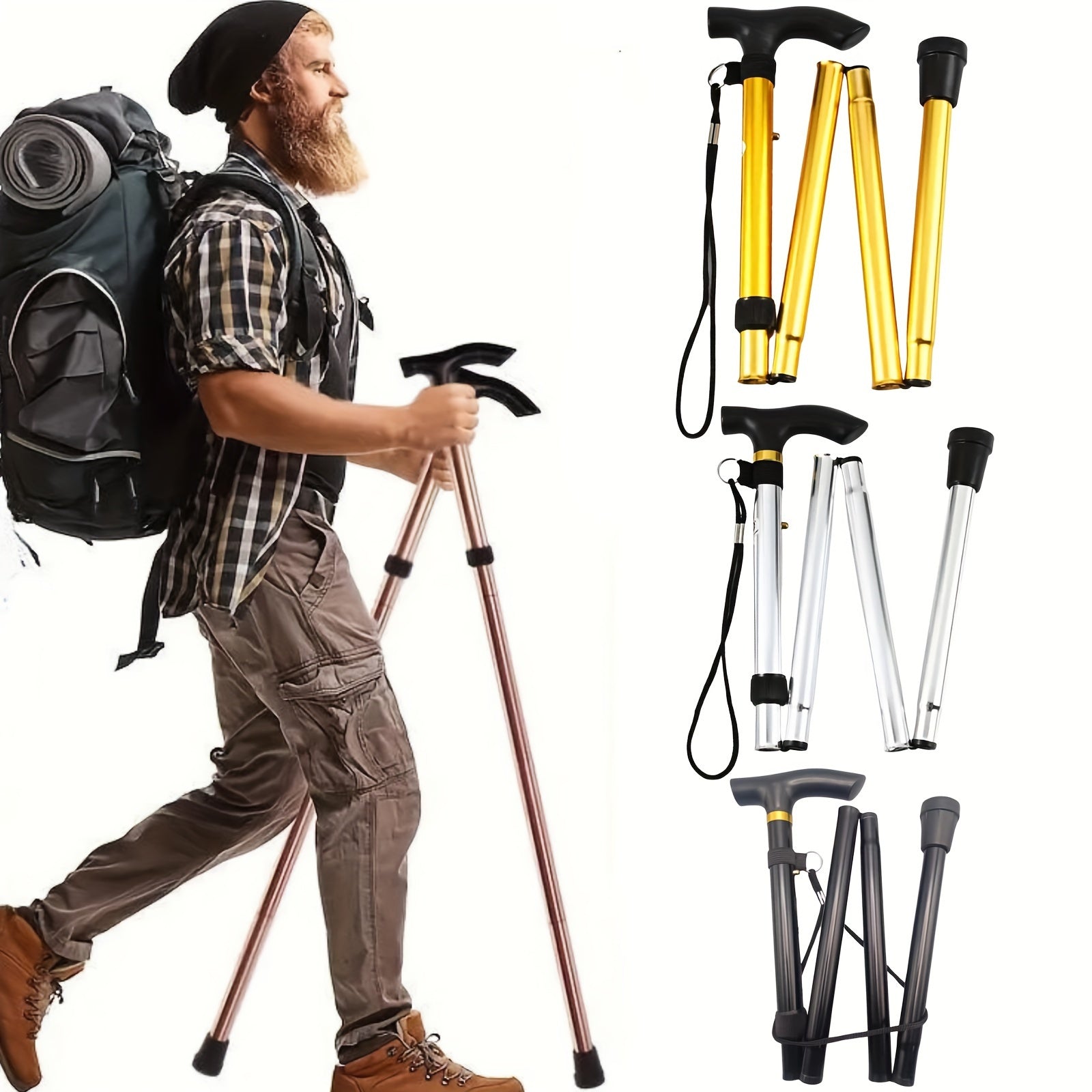 Foldable Lightweight Aluminum Hiking Stick Telescopic Straight Handle