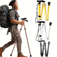 Foldable Lightweight Aluminum Hiking Stick Telescopic Straight Handle