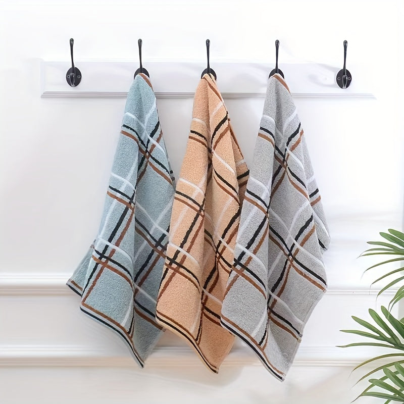 Plaid Pattern Hand Towel Cotton Soft Absorbent Towel Bathroom Gym 13.78x29.53in