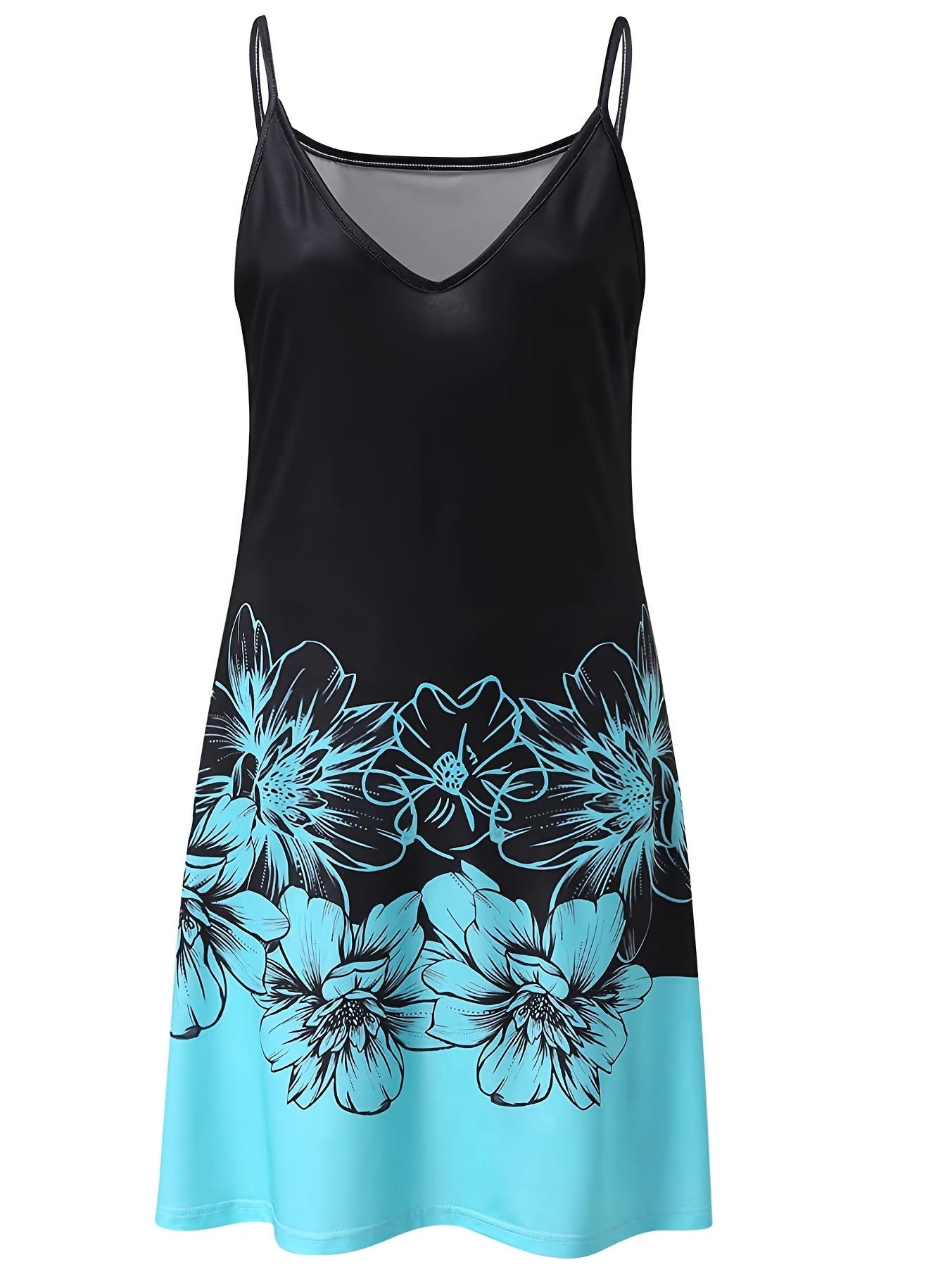 Colorblock Floral Print V Neck Cami Dress