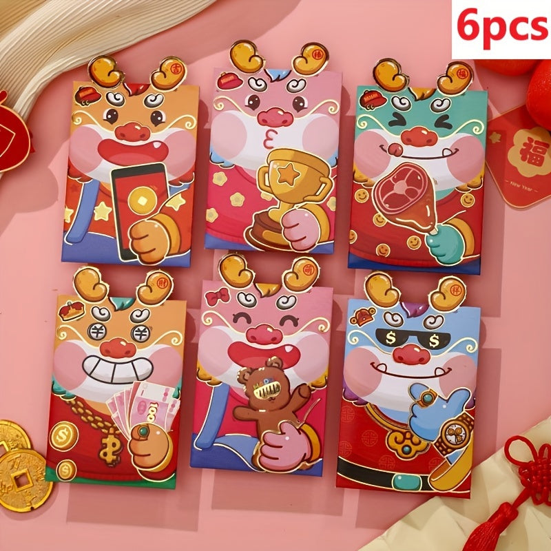 6 12pcs Dragon Year Red Envelope Cartoon 3D Lucky Universal Red Envelope