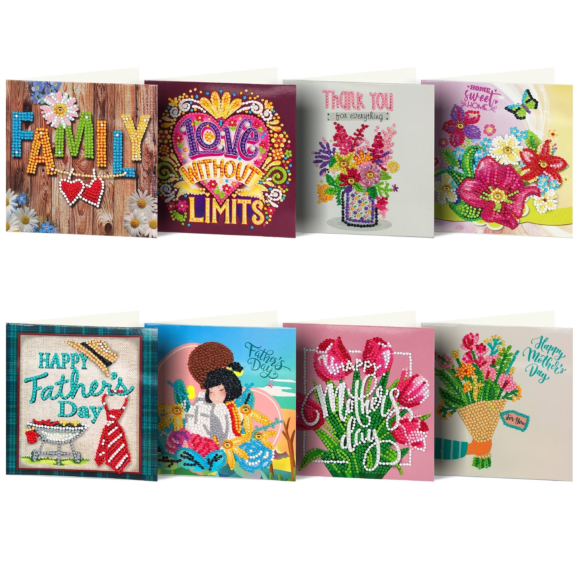 12pcs 5D Diamond Painting Thank You Card Kit with Envelope & Tool 15x24cm