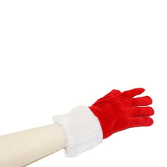 Red Velvet Gloves Santa Claus Gloves With Furry Cuffs Christmas Party