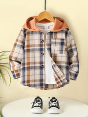 Boys Hooded Cardigan Coat Plaid Shirt Casual Kids Clothes