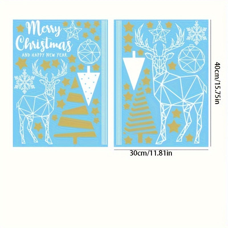 2pcs Christmas Geometric Shape Stickers: Tree Elk Adhesive Window Decals