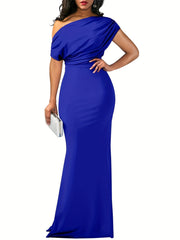 Solid Backless Bridesmaid Maxi Dress - Evening Wedding Party