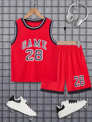 Boys GAME 28 Print Basketball Jersey Set Sleeveless Vest&Shorts