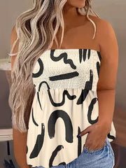 Women's Plus Graffiti Print Strapless Peplum Tube Top