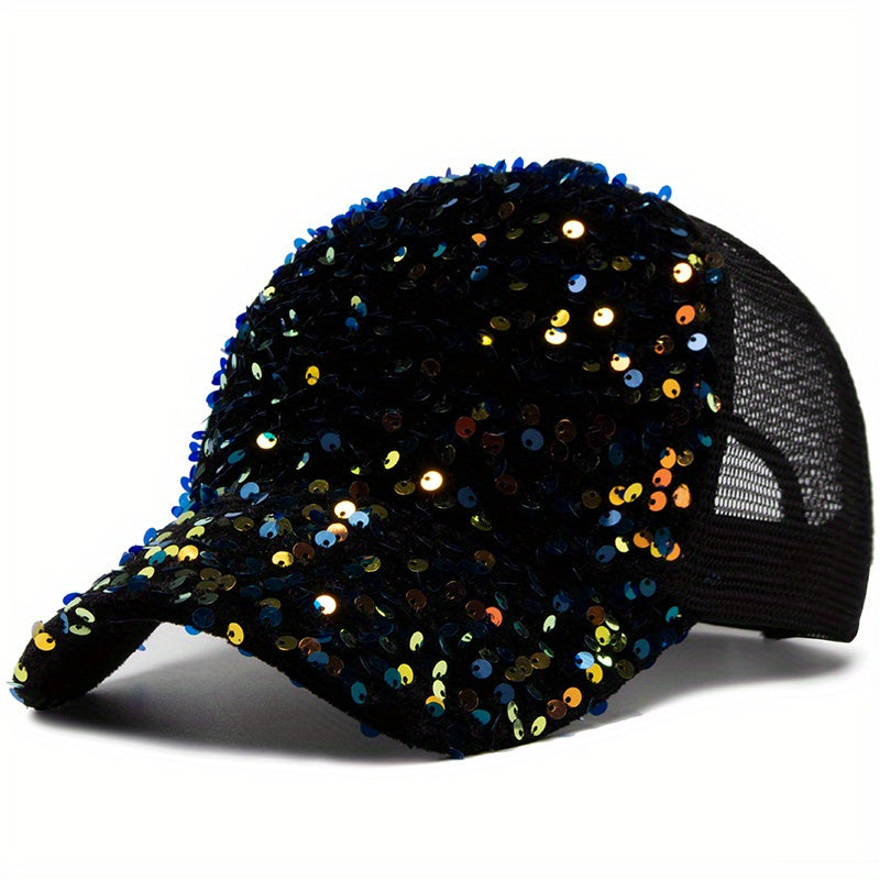 Sequin Mesh Baseball Cap Adjustable Trucker Hat Sunscreen Dad Hats For Women