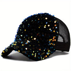 Sequin Mesh Baseball Cap Adjustable Trucker Hat Sunscreen Dad Hats For Women