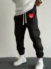 Love Heart Print Drawstring Sweatpants Loose Fit Pants Men's Casual Joggers