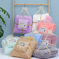 2pcs Solid Coral Fleece Towel Set Soft Hand & Bath Towel