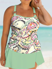 Paisley Print Tankini Set with Ruched Cami Top & Skort Swimsuit