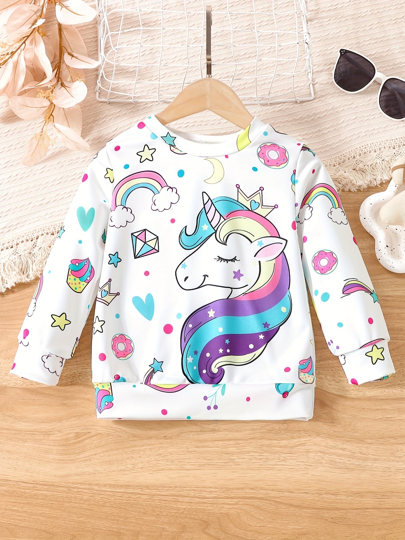 Sweet Unicorn Pattern Sweatshirt for Girls Long Sleeve Top Pullovers for Kids