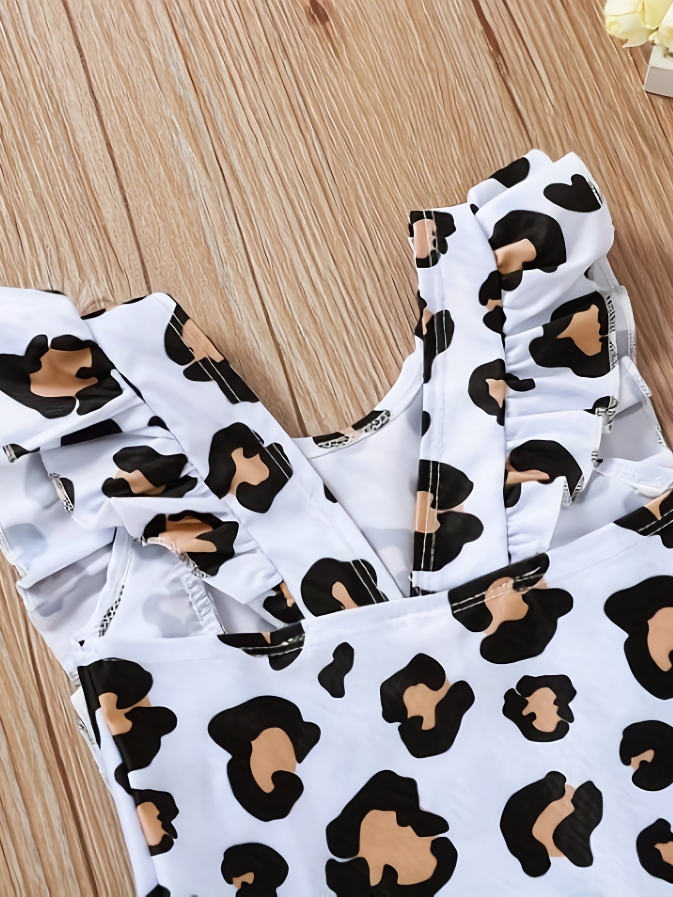 Leopard Print Ruffle Trim Swimsuit for Baby Girls