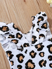 Leopard Print Ruffle Trim Swimsuit for Baby Girls