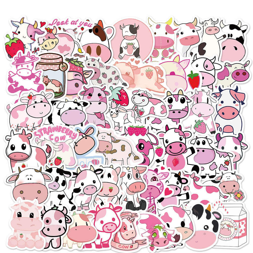 Pink Cartoon Cow Doodle Sticker 50 100pcs