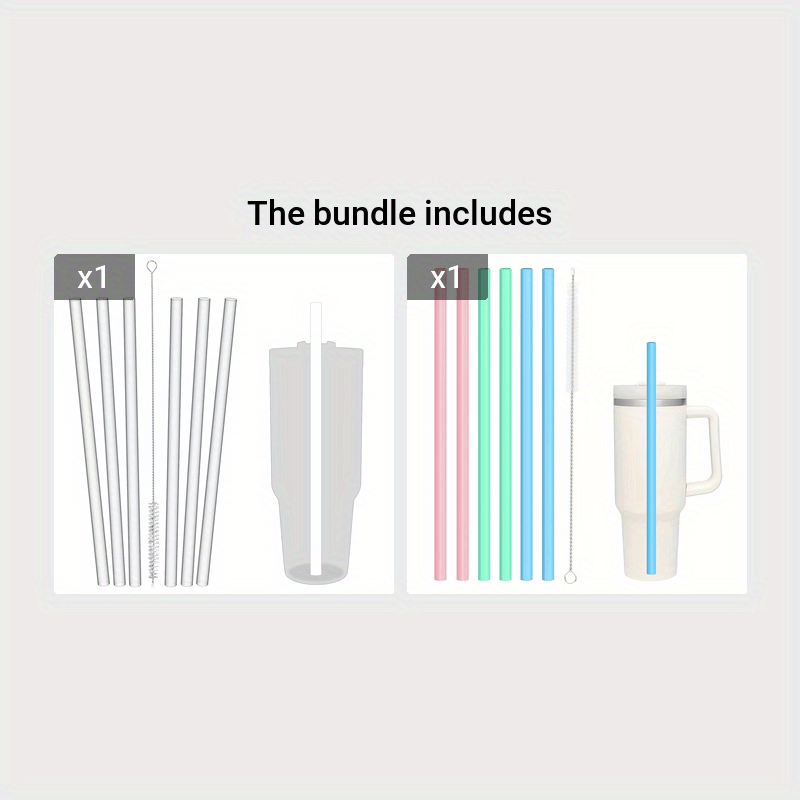6pcs Reusable Straws with Cleaning Brushes for Tumbler Cups