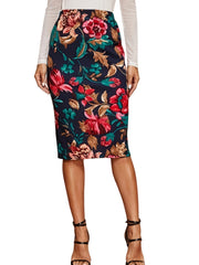 Floral Print High Waist Bodycon Skirt Women's Clothing