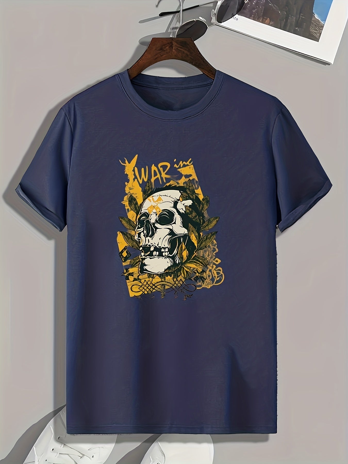 Skull Pattern Print Men's Sports T-Shirt, Outdoor Fitness Clothes