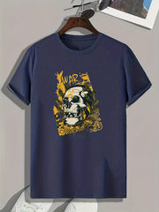 Skull Pattern Print Men's Sports T-Shirt, Outdoor Fitness Clothes