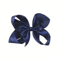 Navy Satin Bowknot Hair Clips for Baby Girls