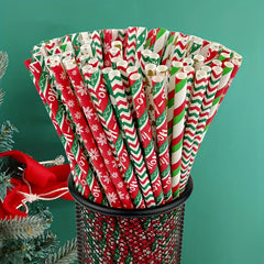 25pcs Mixed Christmas Paper Straws Santa Claus Xmas Party Decor Drink Straws