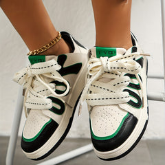 Women's Colorblock Casual Sneakers Low Round Toe Lace Up Outdoor Skate Shoes