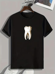 Tooth Print Men's Comfy T-shirt Active Stretch Tee For Summer