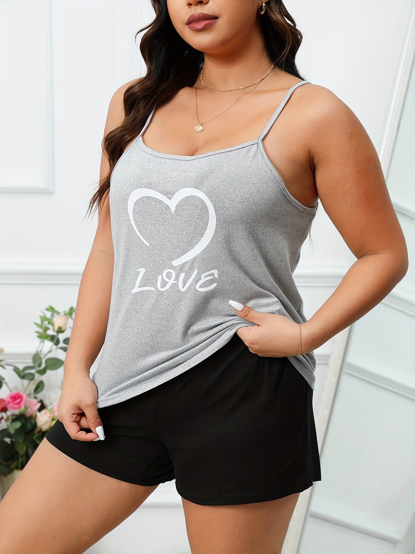 Lounge Set Women's Plus Cami Top & Shorts Pajama Set