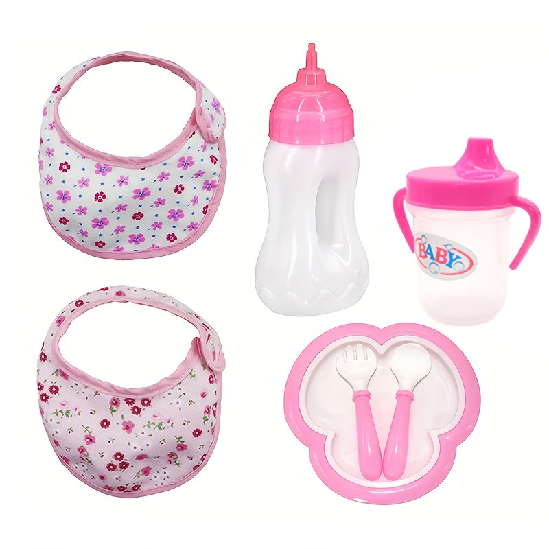 Doll Play Toy Set with Printed Bib and Diaper - Ideal for Children Over 3