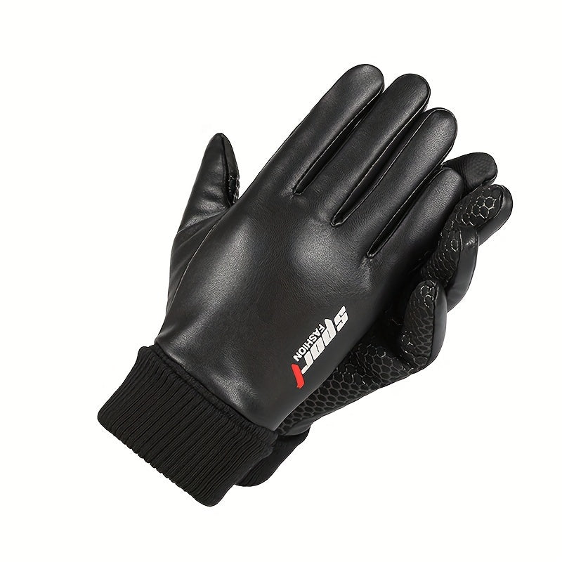 Non slip Winter Cycling Gloves Waterproof Touch Screen PU Leather