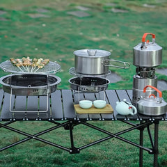 Stainless Steel Portable Pot w/ Foldable Handle for Outdoor Camping Picnic