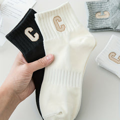4 Pairs Letter Print Socks Women's Sports Short Stockings